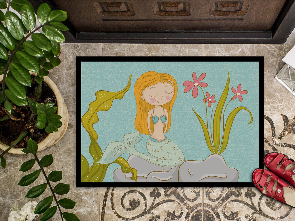 Mermaid Underwater Scene Doormat Indoor Outdoor 18H X 27W Front Door Mat Rugs for Entryway, Non Slip Washable