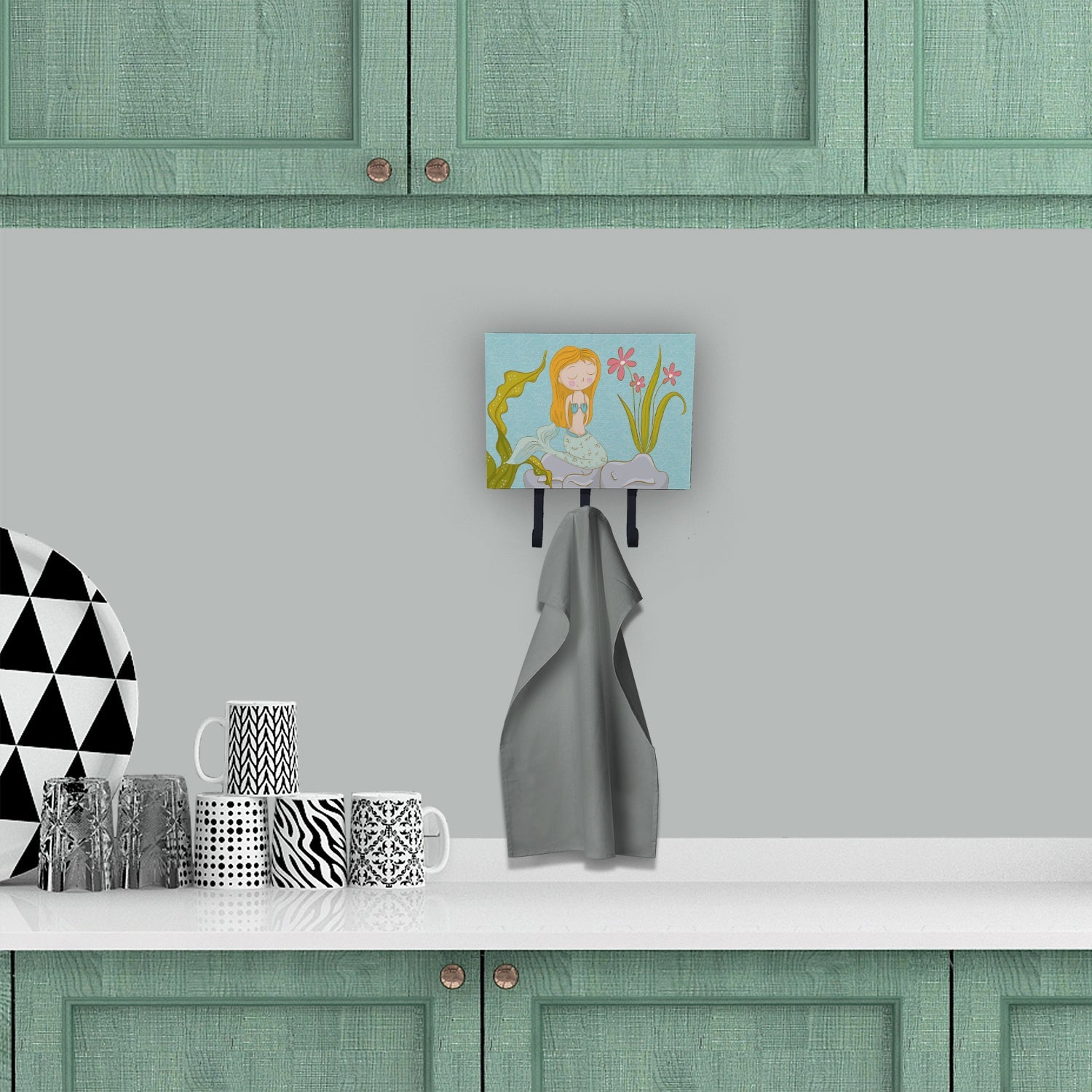 Mermaid Underwater Scene Leash or Key Holder Wall Hooks, Coat Rack Wall Mount, for Hanging Keys, Towels, Aprons, Leashes