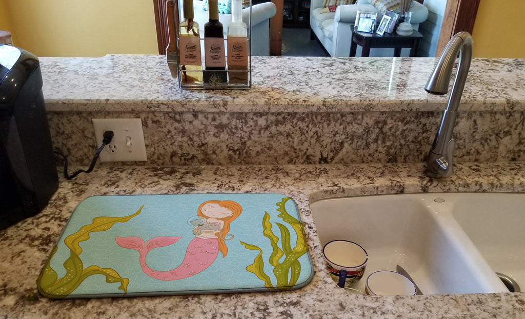 Mermaid and Cat Underwater Dish Drying Mat Absorbent Dish Drying Mat Pad for Kitchen Counter Dish Drainer Mat for Countertop, 14 x 21", Multicolor