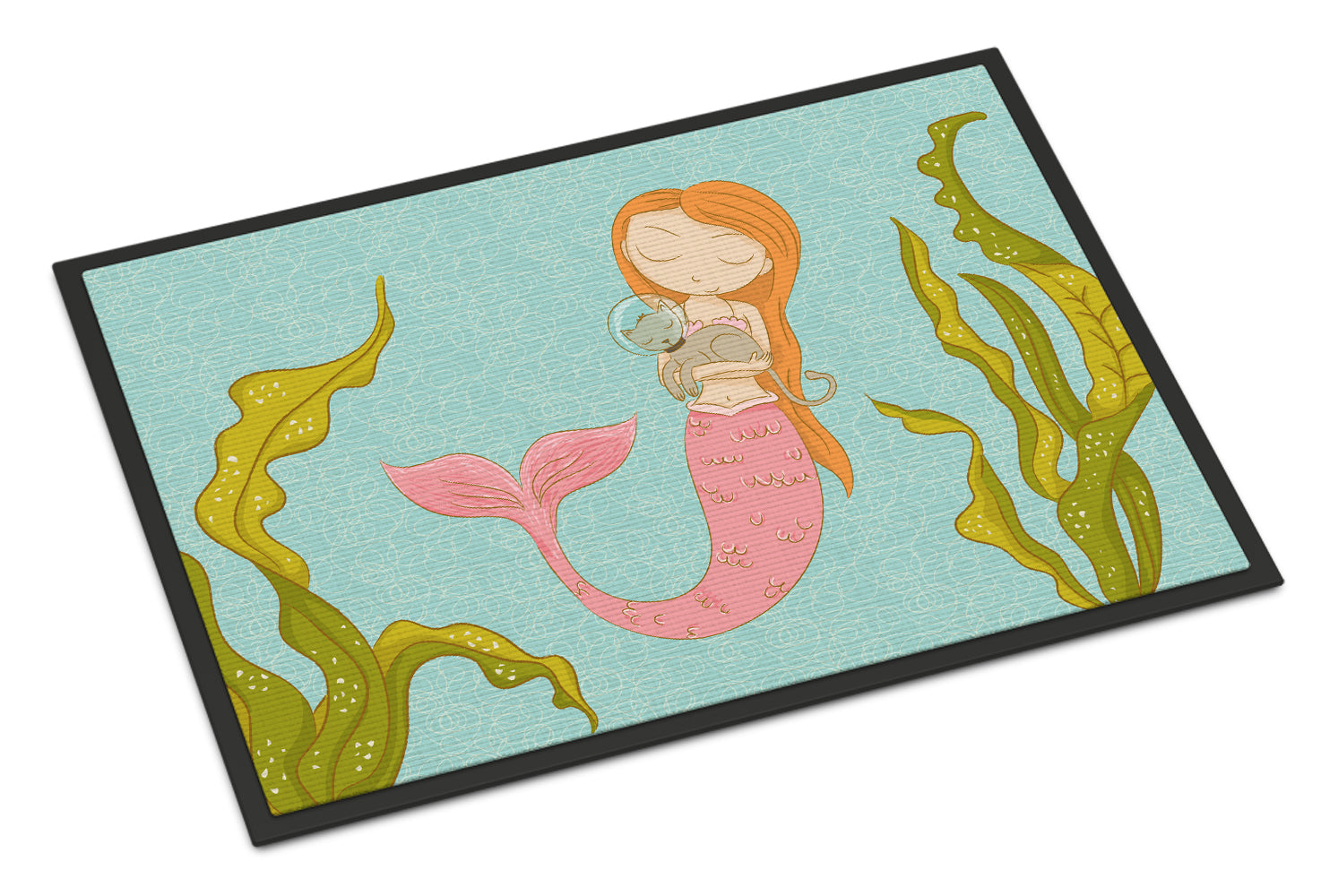 Mermaid and Cat Underwater Doormat Indoor Outdoor 18H X 27W Front Door Mat Rugs for Entryway, Non Slip Washable