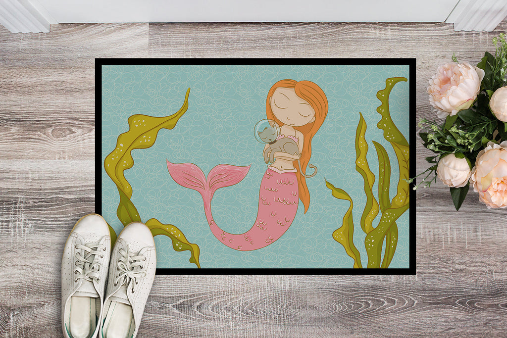 Mermaid and Cat Underwater Doormat Indoor Outdoor 18H X 27W Front Door Mat Rugs for Entryway, Non Slip Washable