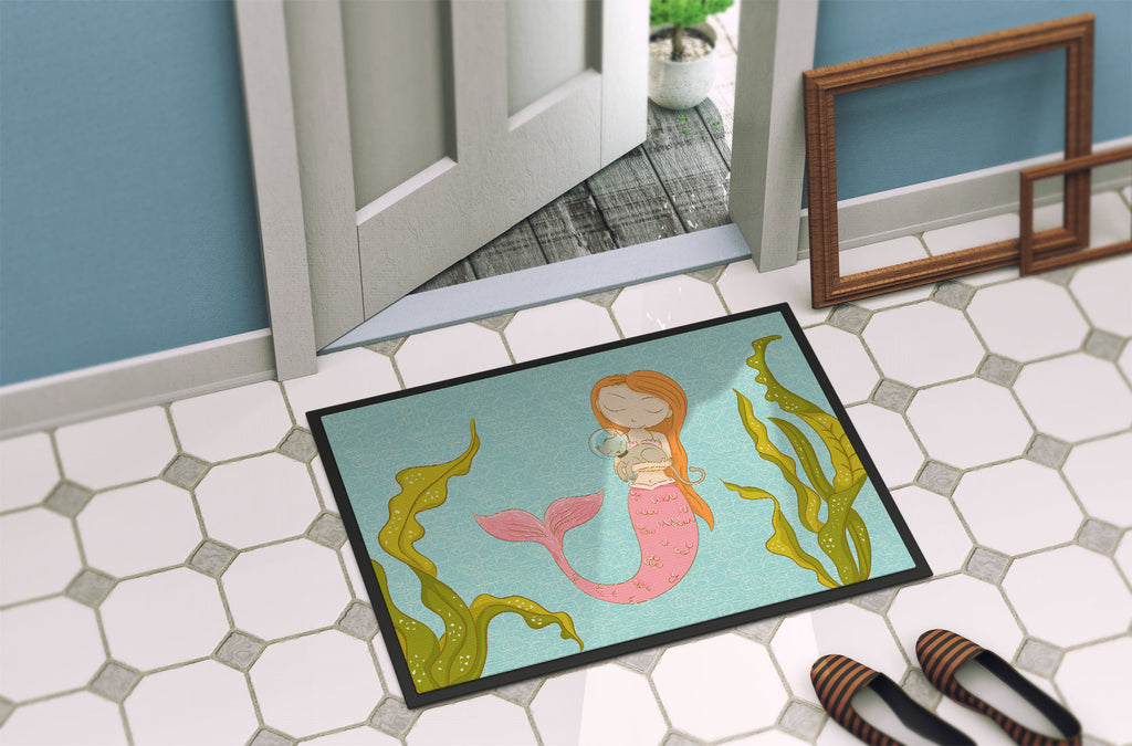 Mermaid and Cat Underwater Doormat Indoor Outdoor 18H X 27W Front Door Mat Rugs for Entryway, Non Slip Washable