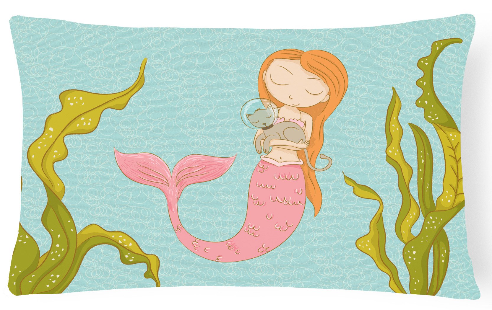 Mermaid and Cat Underwater Decorative Throw Pillow 12x16 Indoor Outdoor Accent Cushion, Fabric Cover with Insert for Sofa, Bed, Porch & Living Room