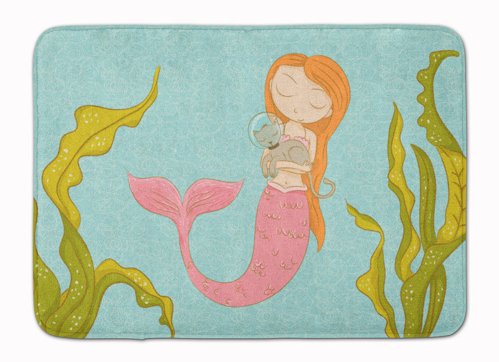 Mermaid and Cat Underwater Memory Foam Kitchen Mat Machine Washable Anti-Fatigue Cushion Comfort Bath or Kitchen Rug