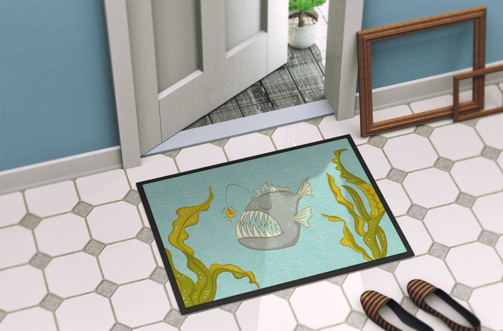 Frog Fish Doormat Indoor Outdoor 24H X 36W Front Door Mat Rugs for Entryway, Non Slip Washable Low Pile,