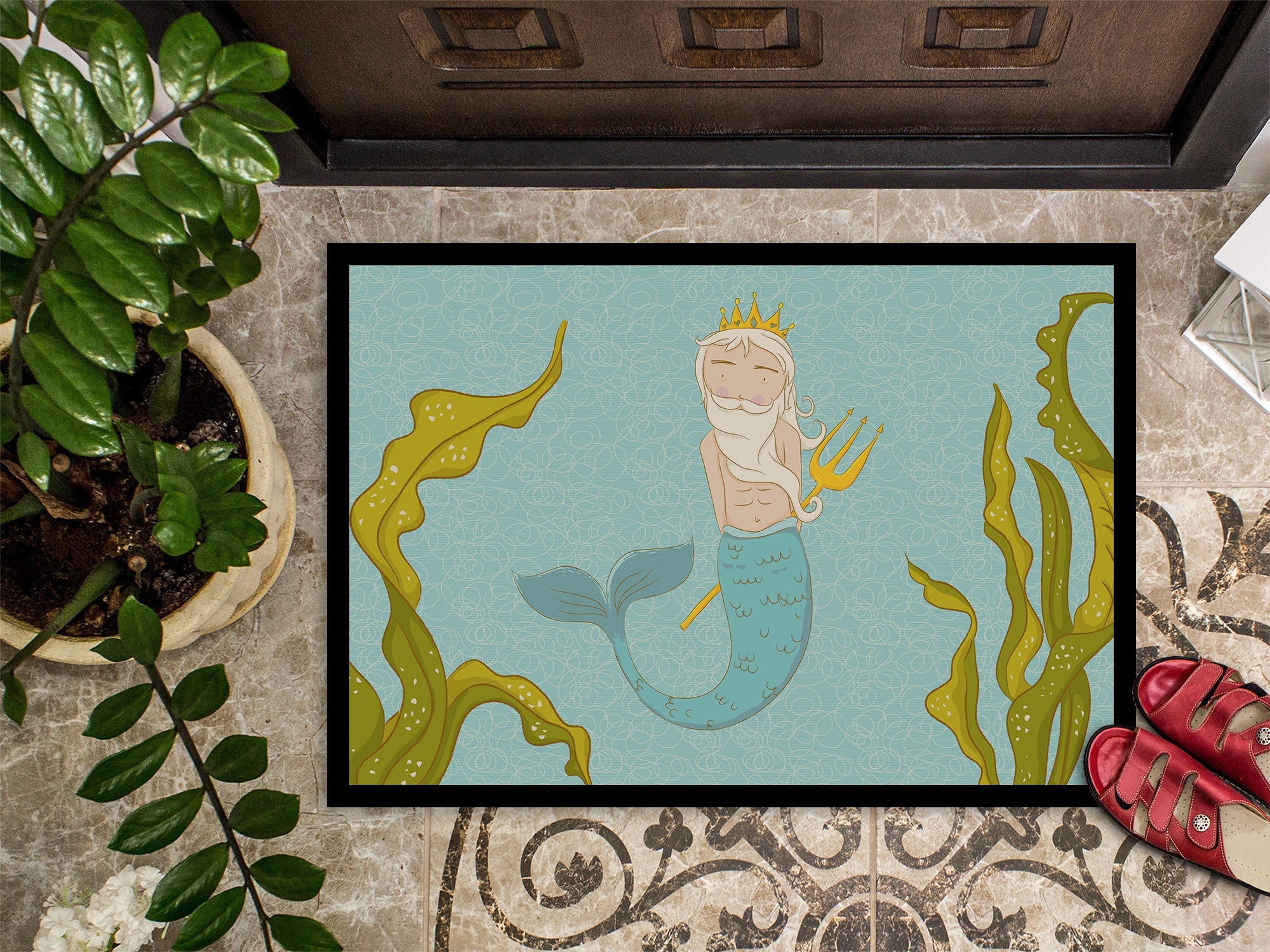 Neptune Merman Doormat Indoor Outdoor 24H X 36W Front Door Mat Rugs for Entryway, Non Slip Washable Low Pile,