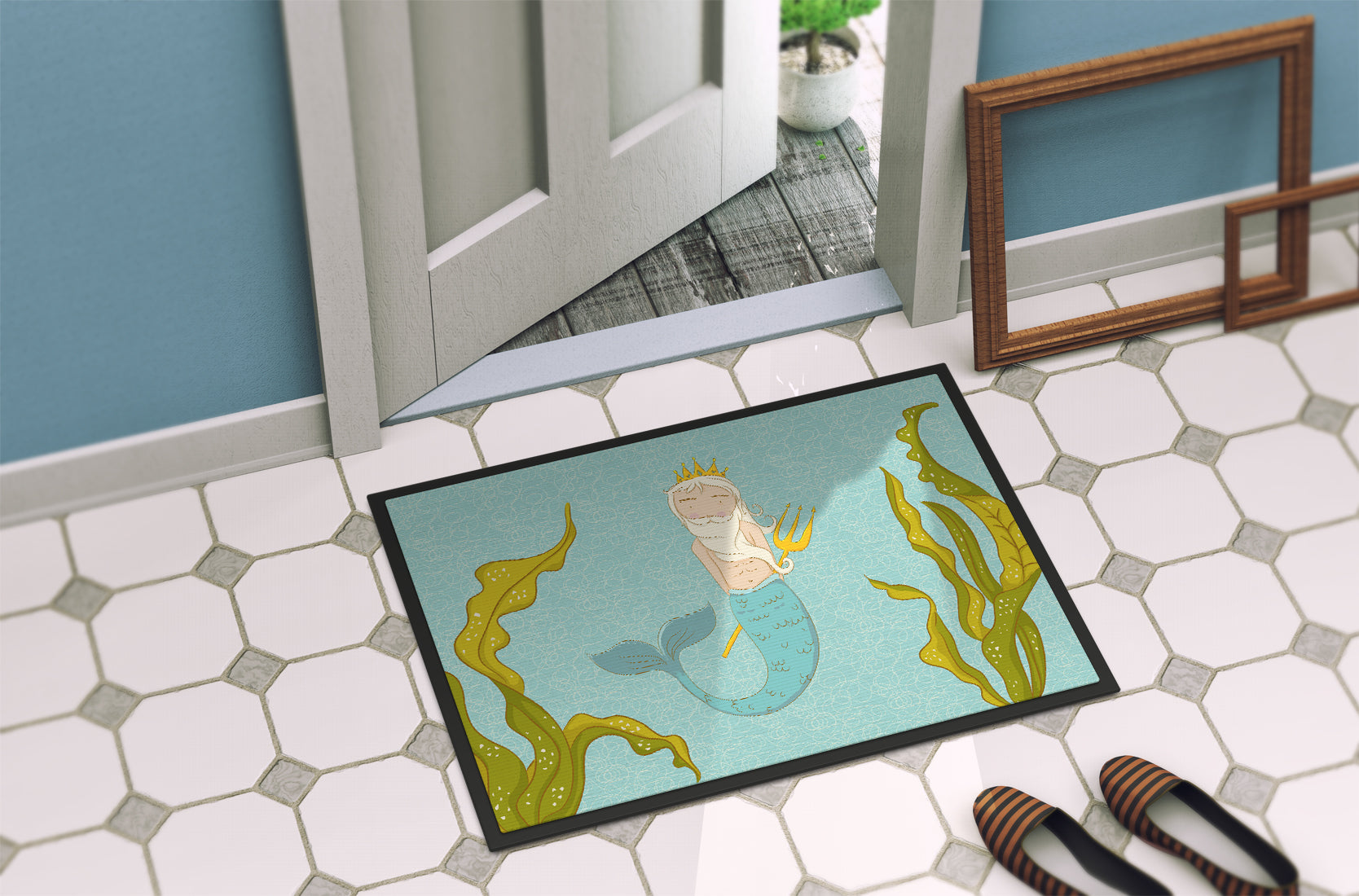 Neptune Merman Doormat Indoor Outdoor 18H X 27W Front Door Mat Rugs for Entryway, Non Slip Washable
