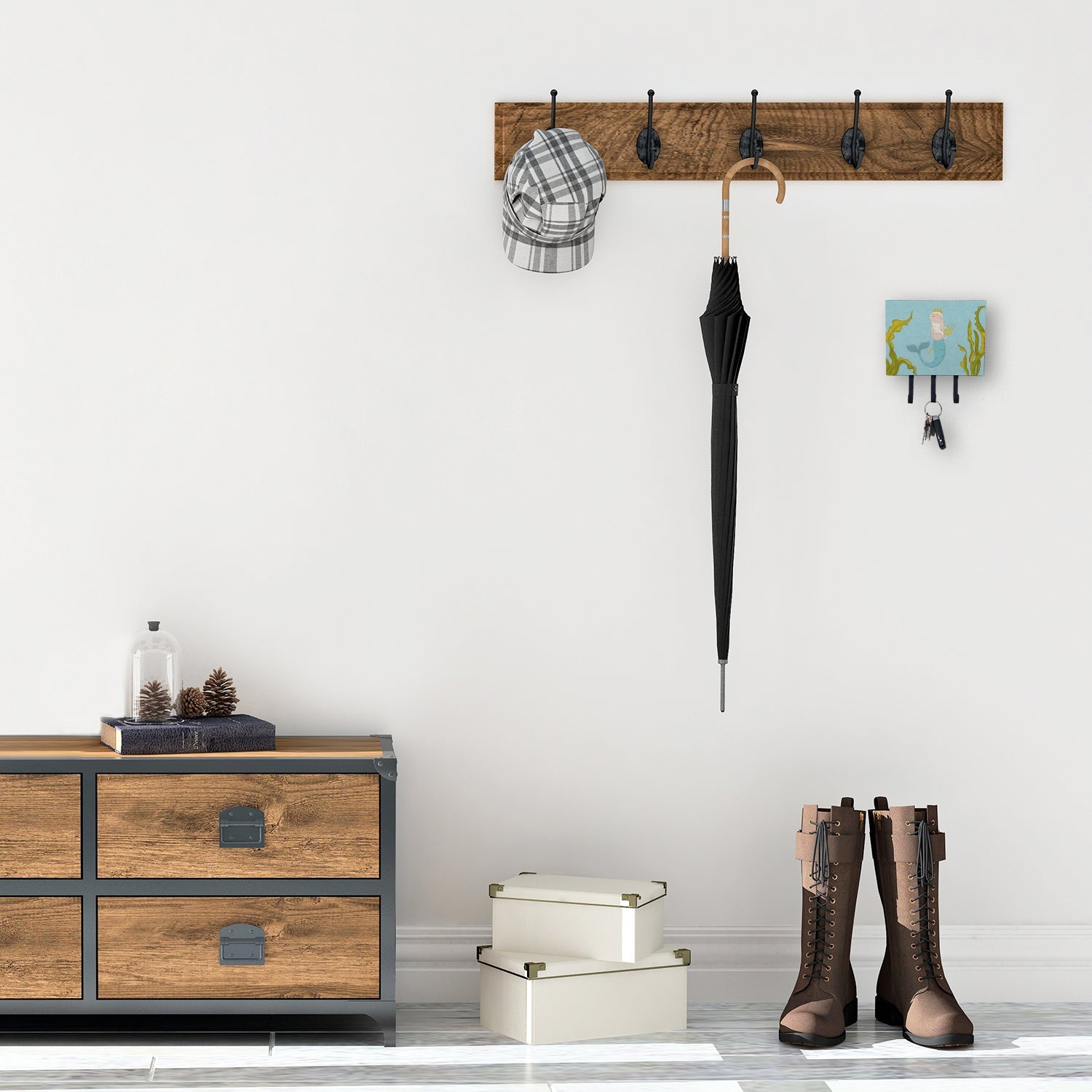 Neptune Merman Leash or Key Holder Wall Hooks, Coat Rack Wall Mount, for Hanging Keys, Towels, Aprons, Leashes