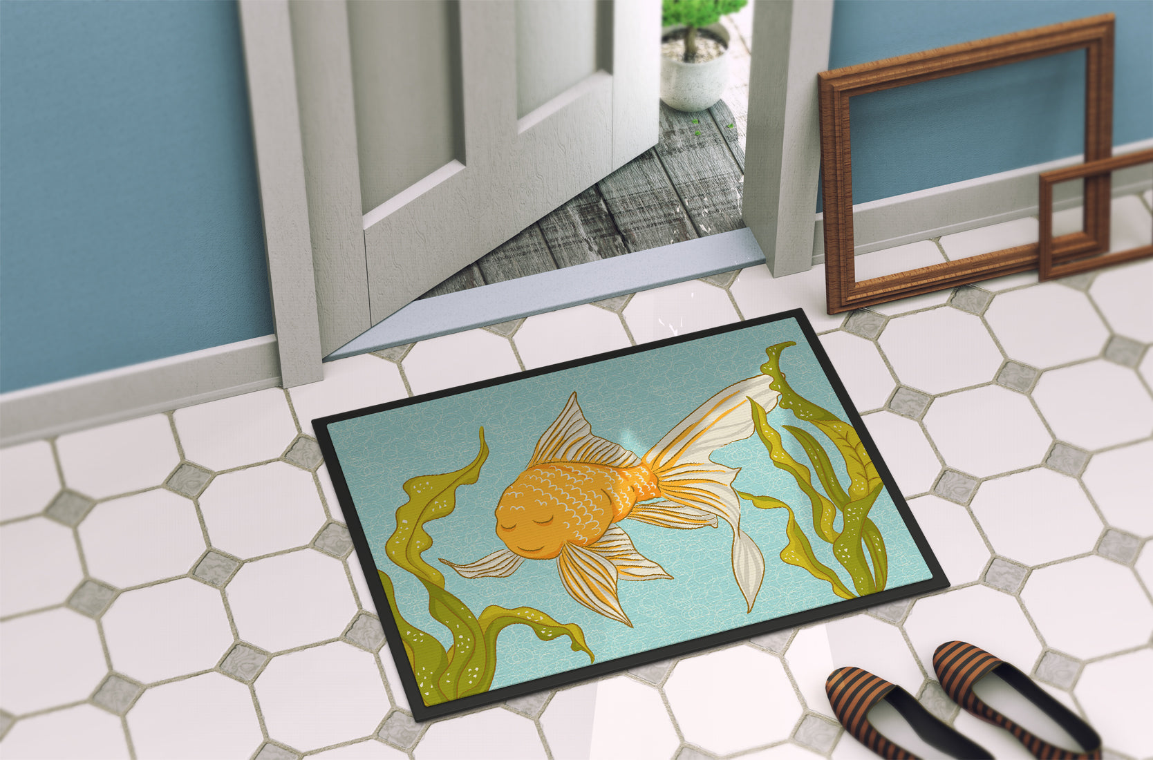Gold Fish Doormat Indoor Outdoor 24H X 36W Front Door Mat Rugs for Entryway, Non Slip Washable Low Pile,