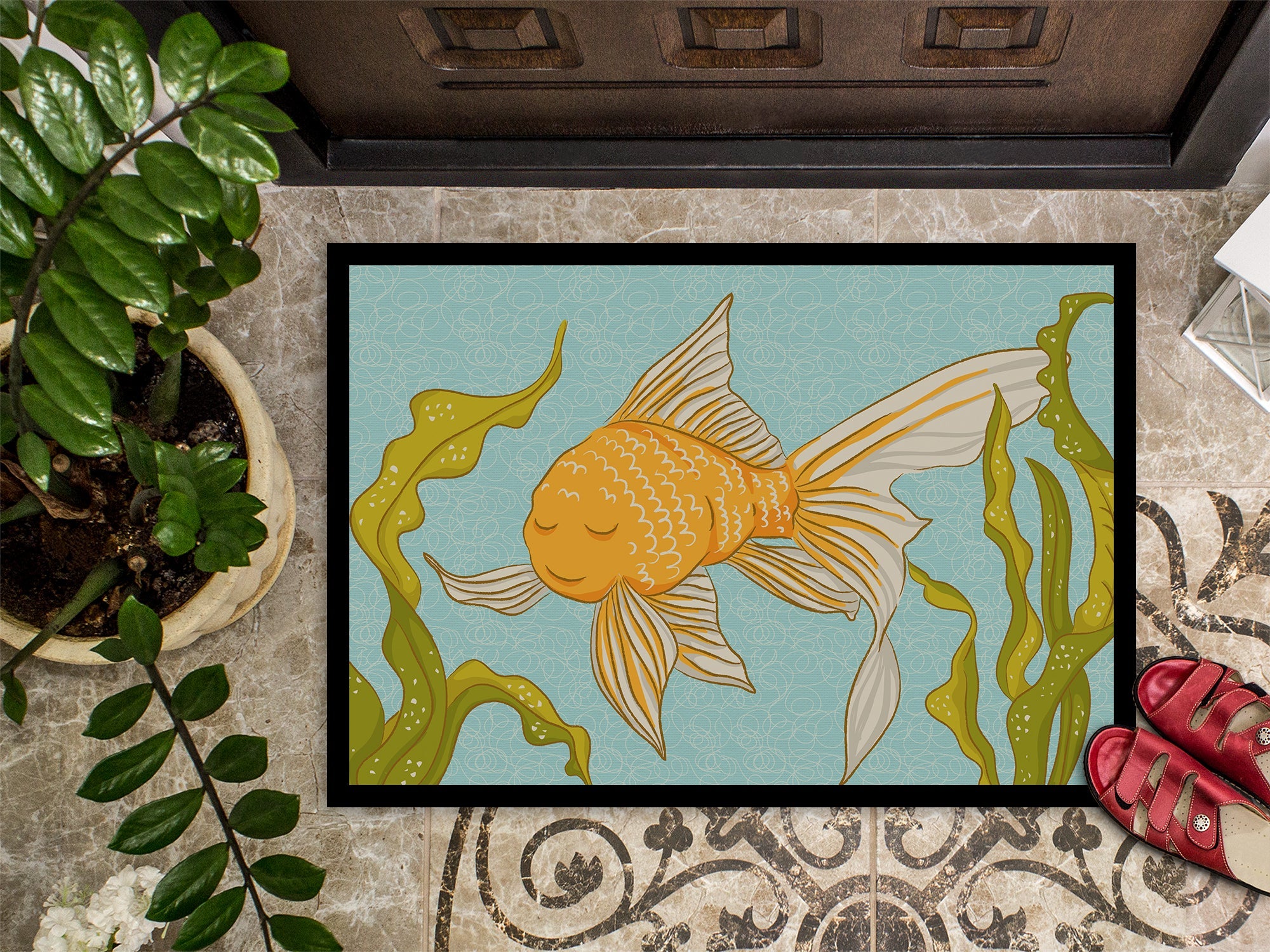 Gold Fish Doormat Indoor Outdoor 18H X 27W Front Door Mat Rugs for Entryway, Non Slip Washable