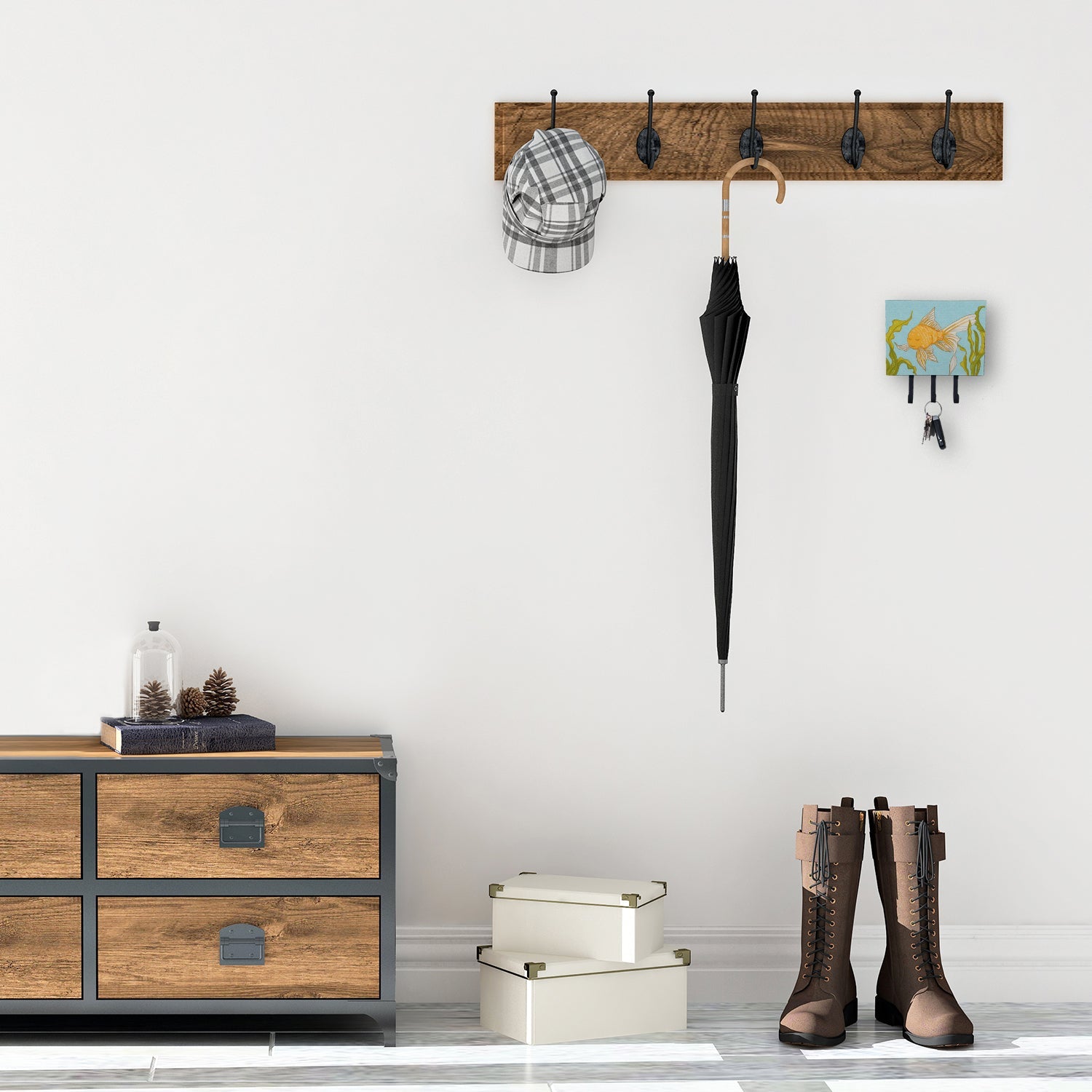 Gold Fish Leash or Key Holder Wall Hooks, Coat Rack Wall Mount, for Hanging Keys, Towels, Aprons, Leashes
