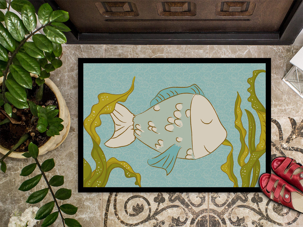 Blue Fish Doormat Indoor Outdoor 24H X 36W Front Door Mat Rugs for Entryway, Non Slip Washable Low Pile,