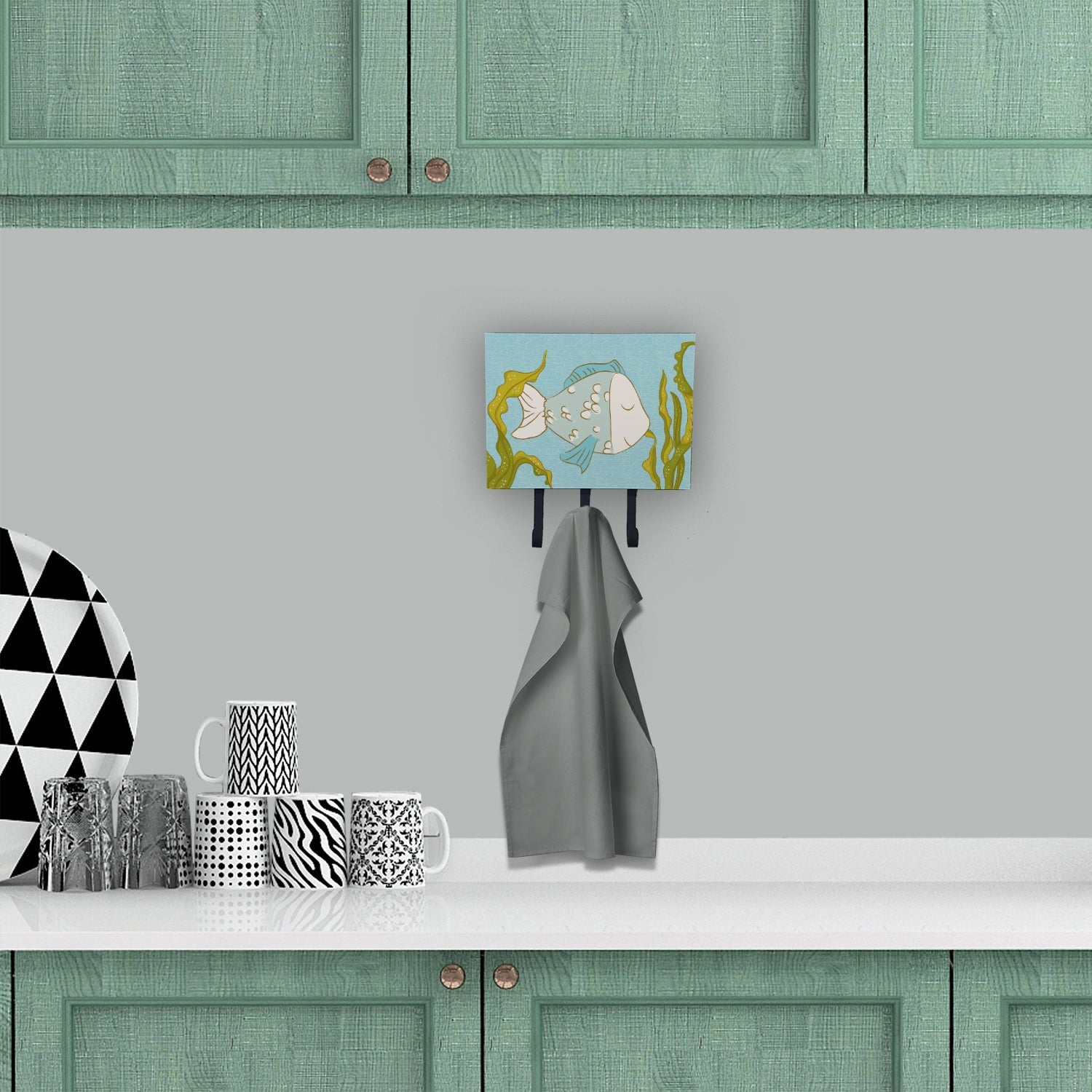 Blue Fish Leash or Key Holder Wall Hooks, Coat Rack Wall Mount, for Hanging Keys, Towels, Aprons, Leashes