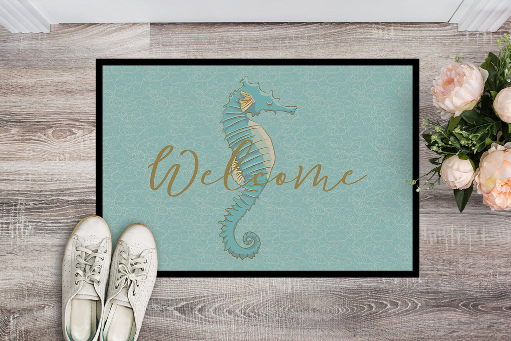 Seahorse Welcome Doormat Indoor Outdoor 18H X 27W Front Door Mat Rugs for Entryway, Non Slip Washable