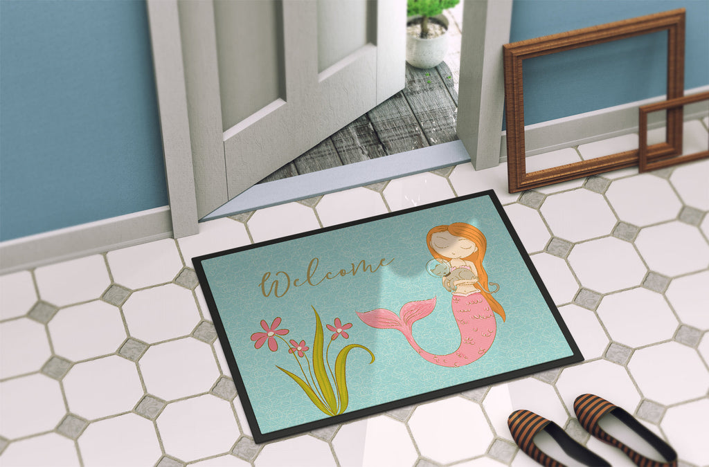 Mermaid with Cat Welcome Doormat Indoor Outdoor 24H X 36W Front Door Mat Rugs for Entryway, Non Slip Washable Low Pile,