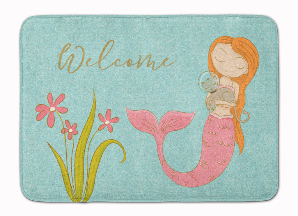 Mermaid with Cat Welcome Memory Foam Kitchen Mat Machine Washable Anti-Fatigue Cushion Comfort Bath or Kitchen Rug
