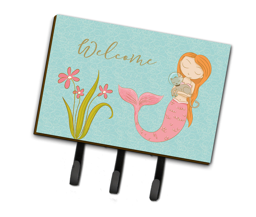 Mermaid with Cat Welcome Leash or Key Holder Wall Hooks, Coat Rack Wall Mount, for Hanging Keys, Towels, Aprons, Leashes