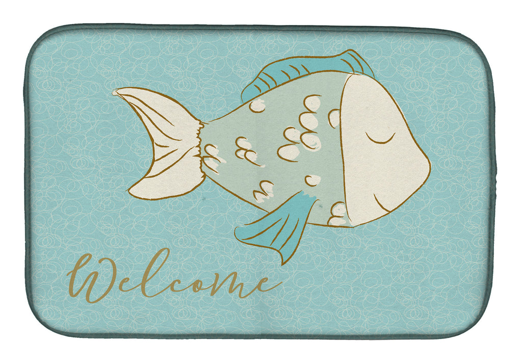 Blue Fish Welcome Dish Drying Mat Absorbent Dish Drying Mat Pad for Kitchen Counter Dish Drainer Mat for Countertop, 14 x 21", Multicolor
