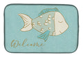 Blue Fish Welcome Dish Drying Mat Absorbent Dish Drying Mat Pad for Kitchen Counter Dish Drainer Mat for Countertop, 14 x 21", Multicolor