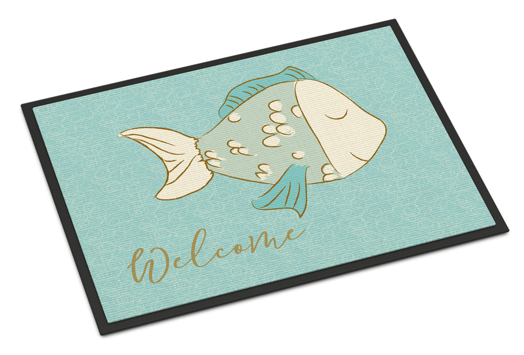 Blue Fish Welcome Doormat Indoor Outdoor 18H X 27W Front Door Mat Rugs for Entryway, Non Slip Washable