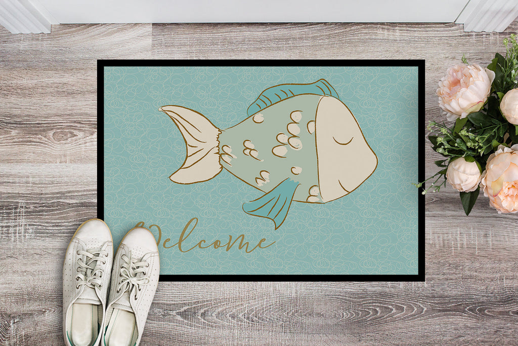 Blue Fish Welcome Doormat Indoor Outdoor 18H X 27W Front Door Mat Rugs for Entryway, Non Slip Washable