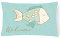 Blue Fish Welcome Decorative Throw Pillow 12x16 Indoor Outdoor Accent Cushion, Fabric Cover with Insert for Sofa, Bed, Porch & Living Room