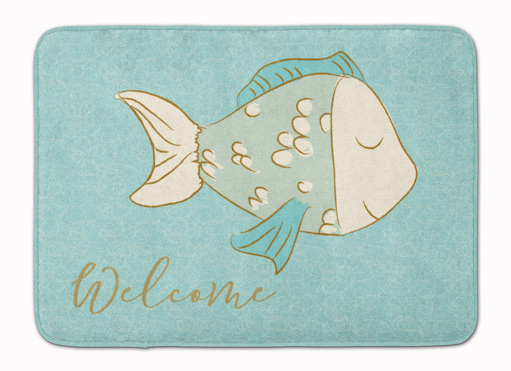 Blue Fish Welcome Memory Foam Kitchen Mat Machine Washable Anti-Fatigue Cushion Comfort Bath or Kitchen Rug