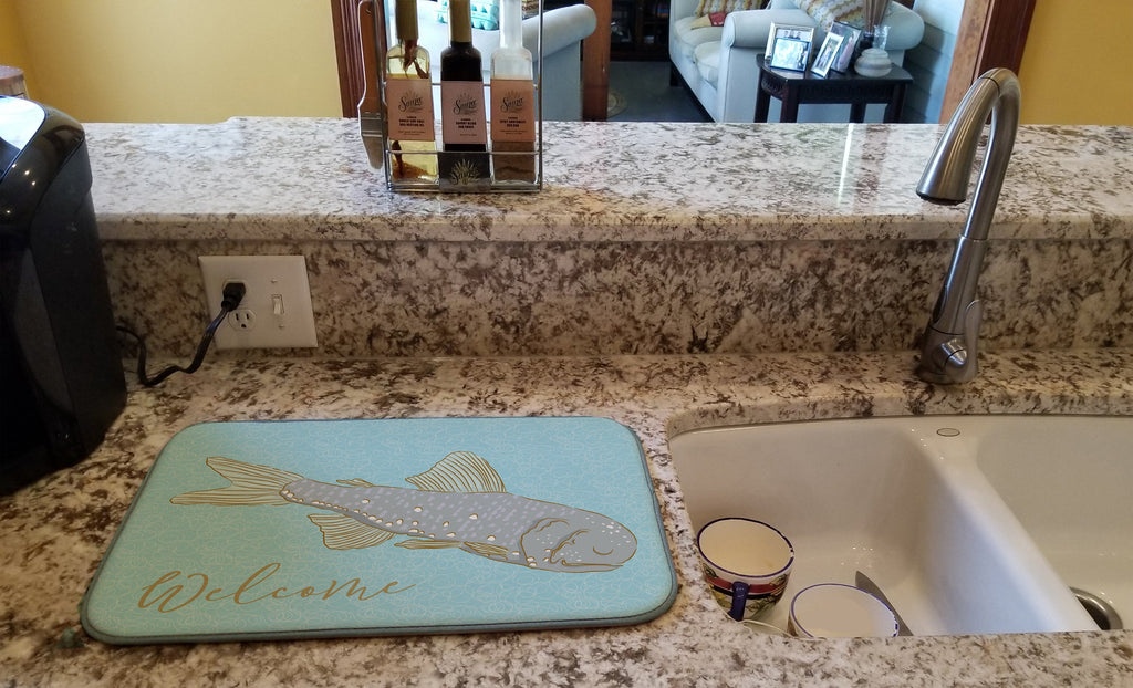 Fish Welcome Dish Drying Mat Absorbent Dish Drying Mat Pad for Kitchen Counter Dish Drainer Mat for Countertop, 14 x 21", Multicolor