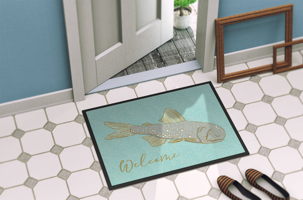 Fish Welcome Doormat Indoor Outdoor 24H X 36W Front Door Mat Rugs for Entryway, Non Slip Washable Low Pile,