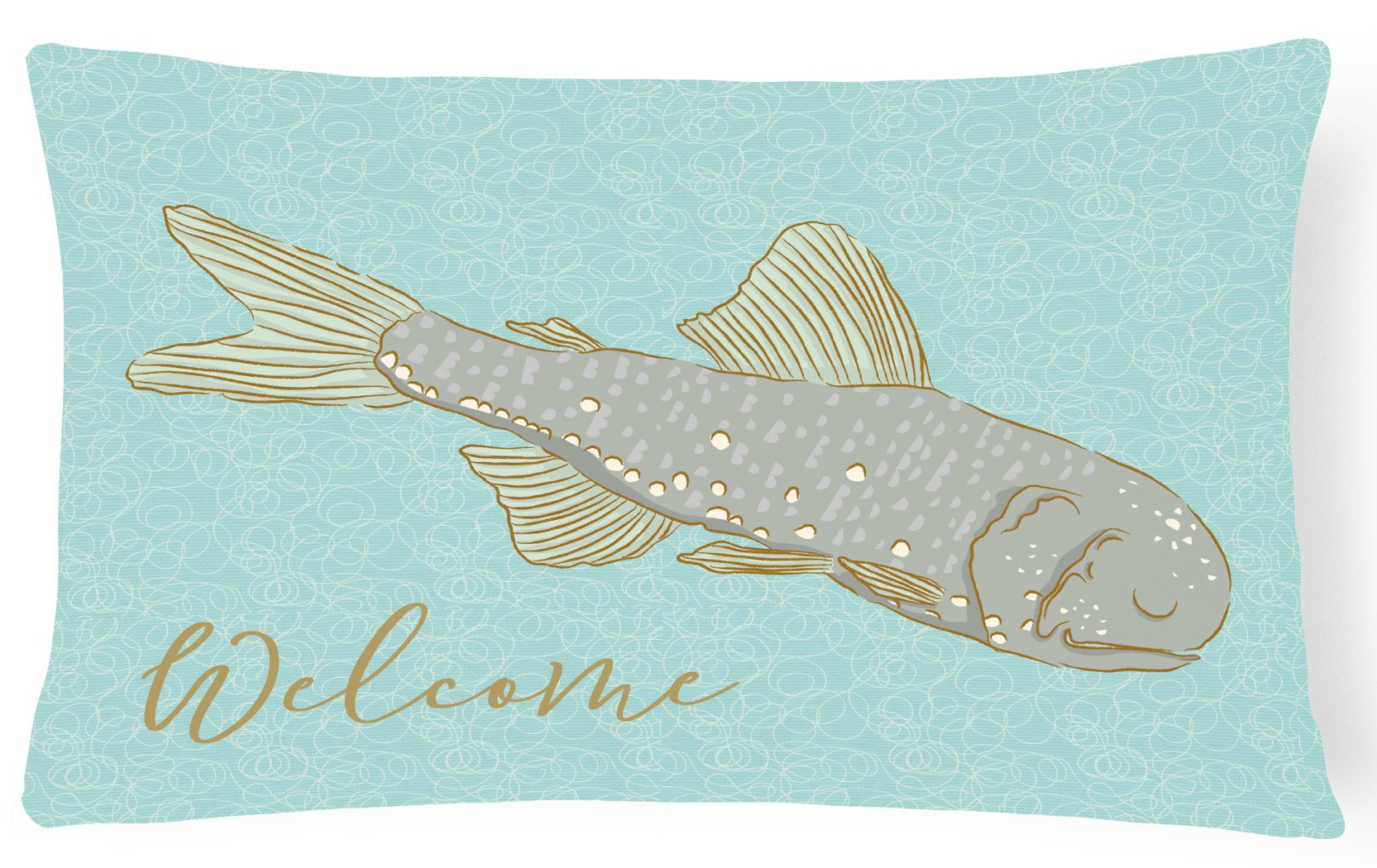 Fish Welcome Decorative Throw Pillow 12x16 Indoor Outdoor Accent Cushion, Fabric Cover with Insert for Sofa, Bed, Porch & Living Room