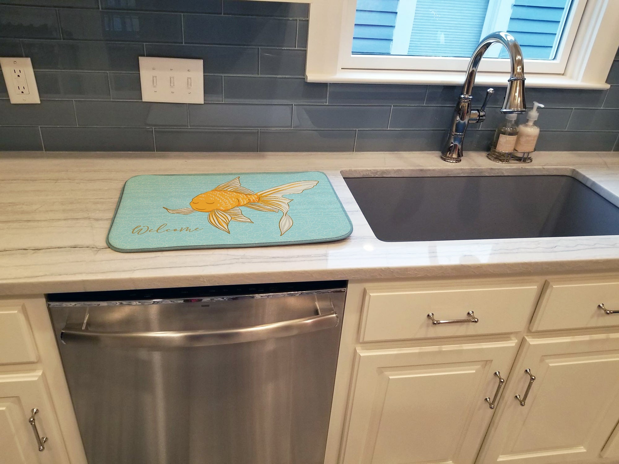 Gold Fish Welcome Dish Drying Mat Absorbent Dish Drying Mat Pad for Kitchen Counter Dish Drainer Mat for Countertop, 14 x 21", Multicolor