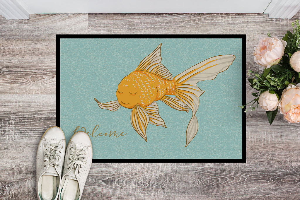 Gold Fish Welcome Doormat Indoor Outdoor 24H X 36W Front Door Mat Rugs for Entryway, Non Slip Washable Low Pile,