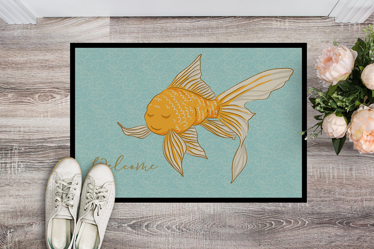 Gold Fish Welcome Doormat Indoor Outdoor 18H X 27W Front Door Mat Rugs for Entryway, Non Slip Washable