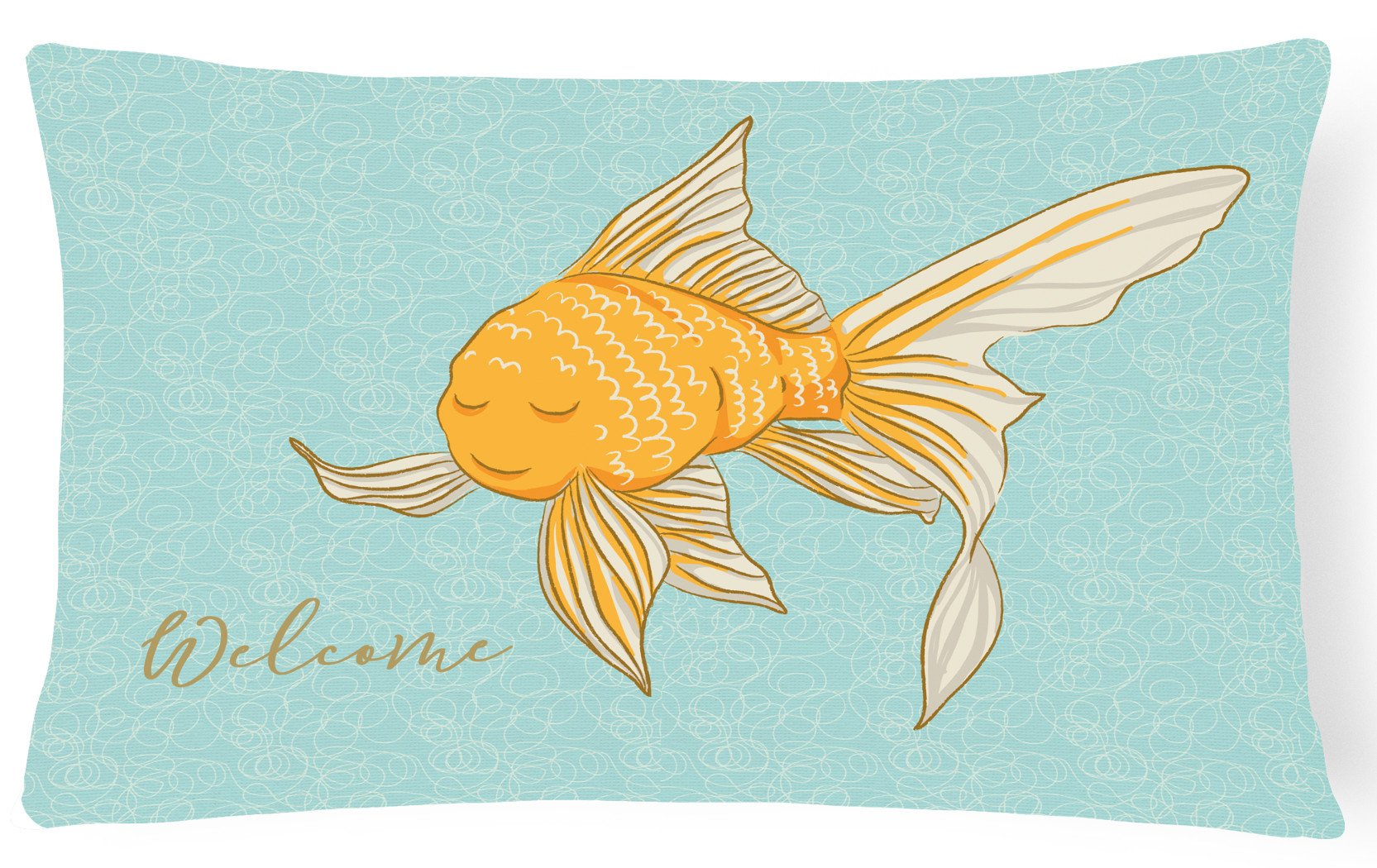 Gold Fish Welcome Decorative Throw Pillow 12x16 Indoor Outdoor Accent Cushion, Fabric Cover with Insert for Sofa, Bed, Porch & Living Room