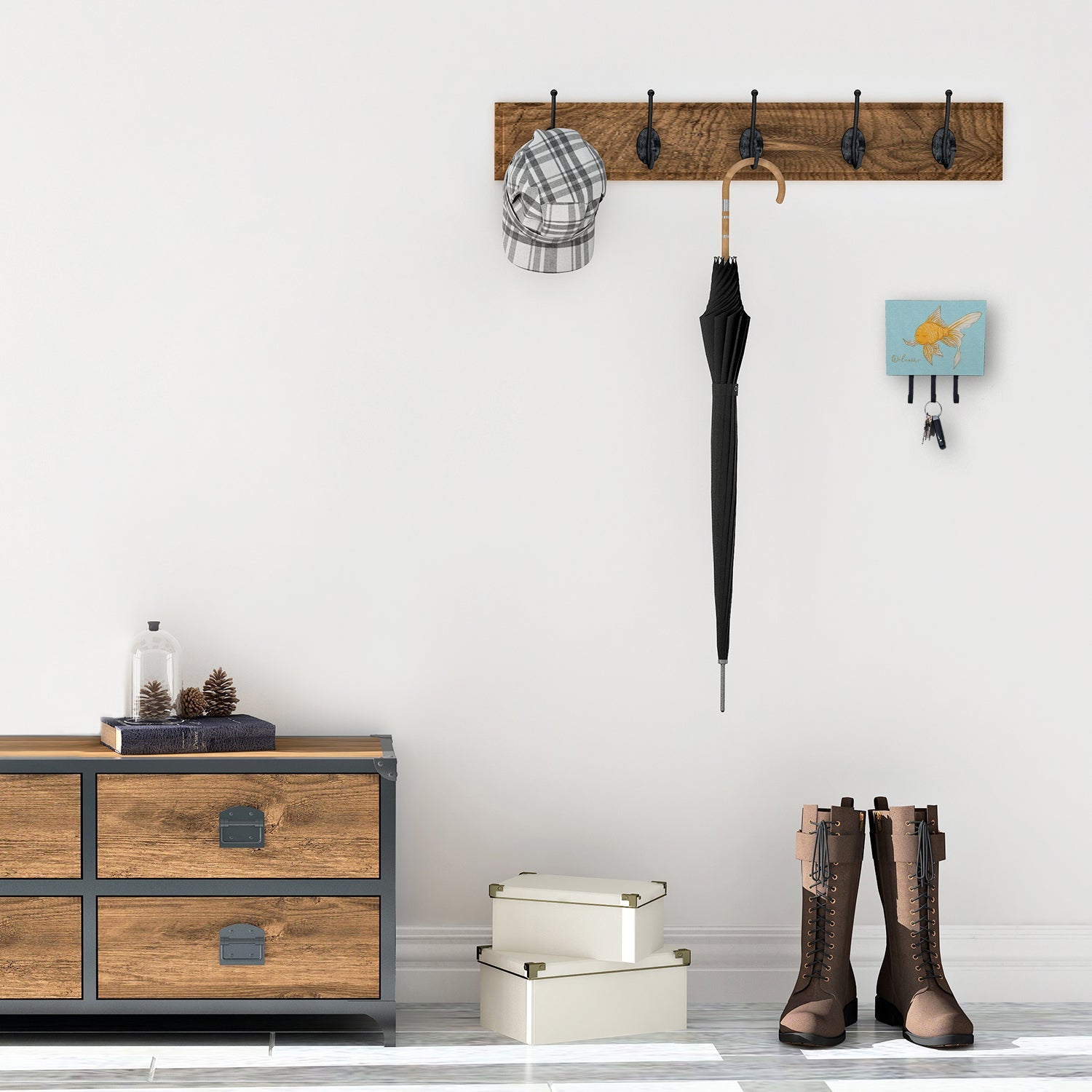 Gold Fish Welcome Leash or Key Holder Wall Hooks, Coat Rack Wall Mount, for Hanging Keys, Towels, Aprons, Leashes