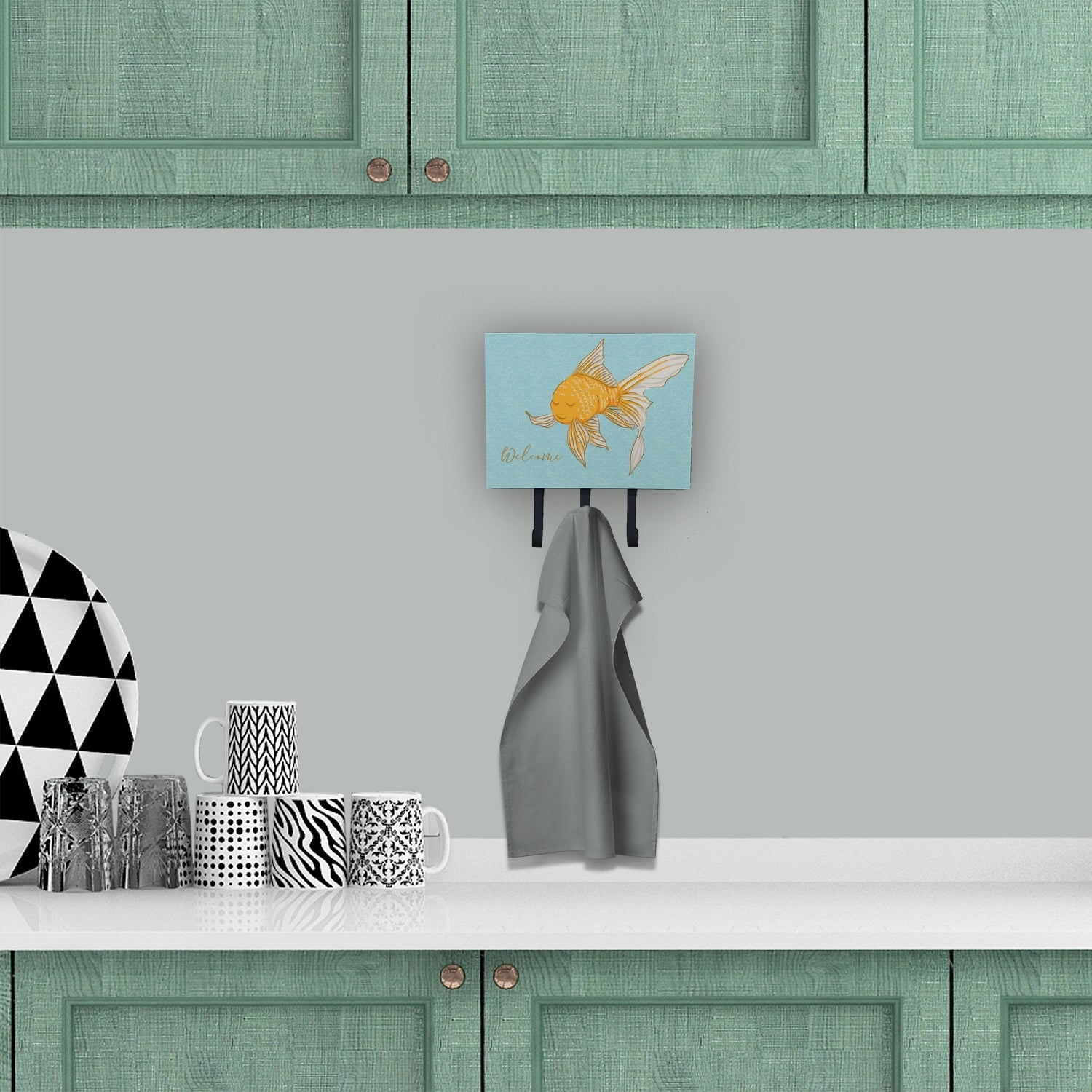 Gold Fish Welcome Leash or Key Holder Wall Hooks, Coat Rack Wall Mount, for Hanging Keys, Towels, Aprons, Leashes