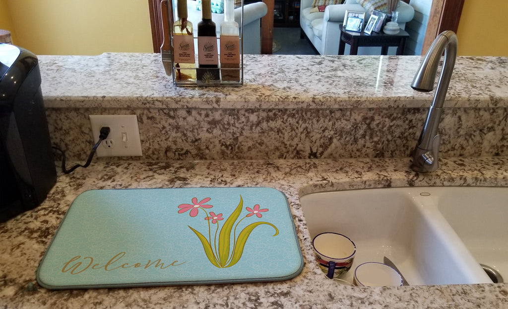 Flowers Welcome Dish Drying Mat Absorbent Dish Drying Mat Pad for Kitchen Counter Dish Drainer Mat for Countertop, 14 x 21", Multicolor