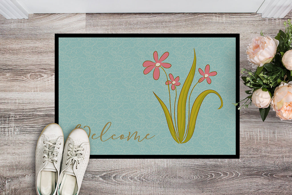 Flowers Welcome Doormat Indoor Outdoor 24H X 36W Front Door Mat Rugs for Entryway, Non Slip Washable Low Pile,