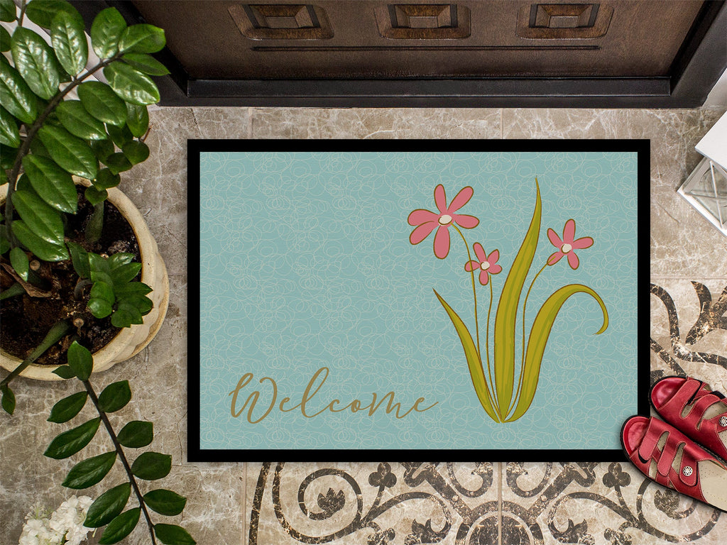 Flowers Welcome Doormat Indoor Outdoor 24H X 36W Front Door Mat Rugs for Entryway, Non Slip Washable Low Pile,