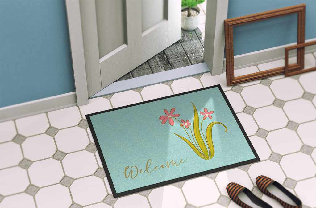 Flowers Welcome Doormat Indoor Outdoor 24H X 36W Front Door Mat Rugs for Entryway, Non Slip Washable Low Pile,