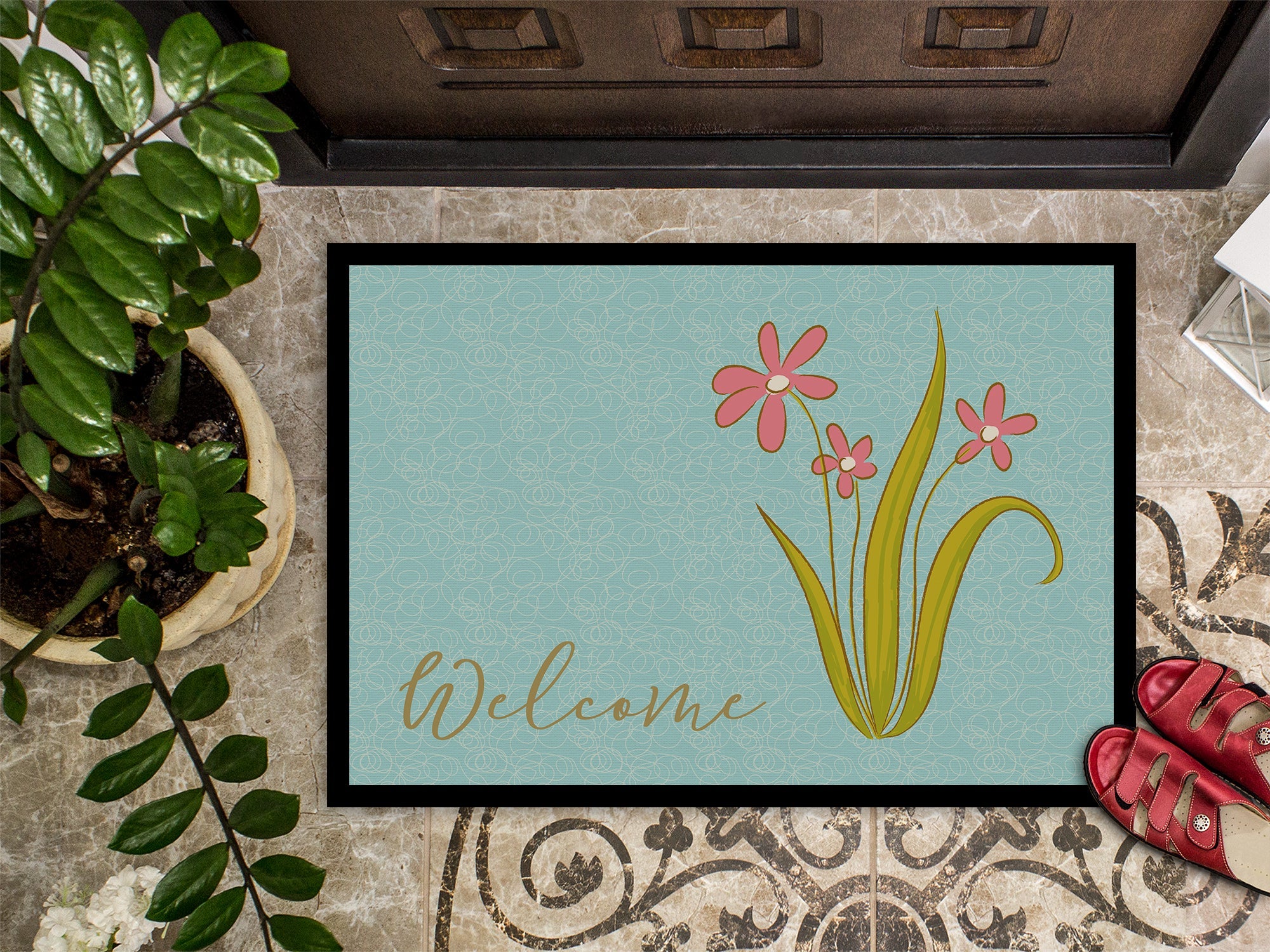 Flowers Welcome Doormat Indoor Outdoor 18H X 27W Front Door Mat Rugs for Entryway, Non Slip Washable