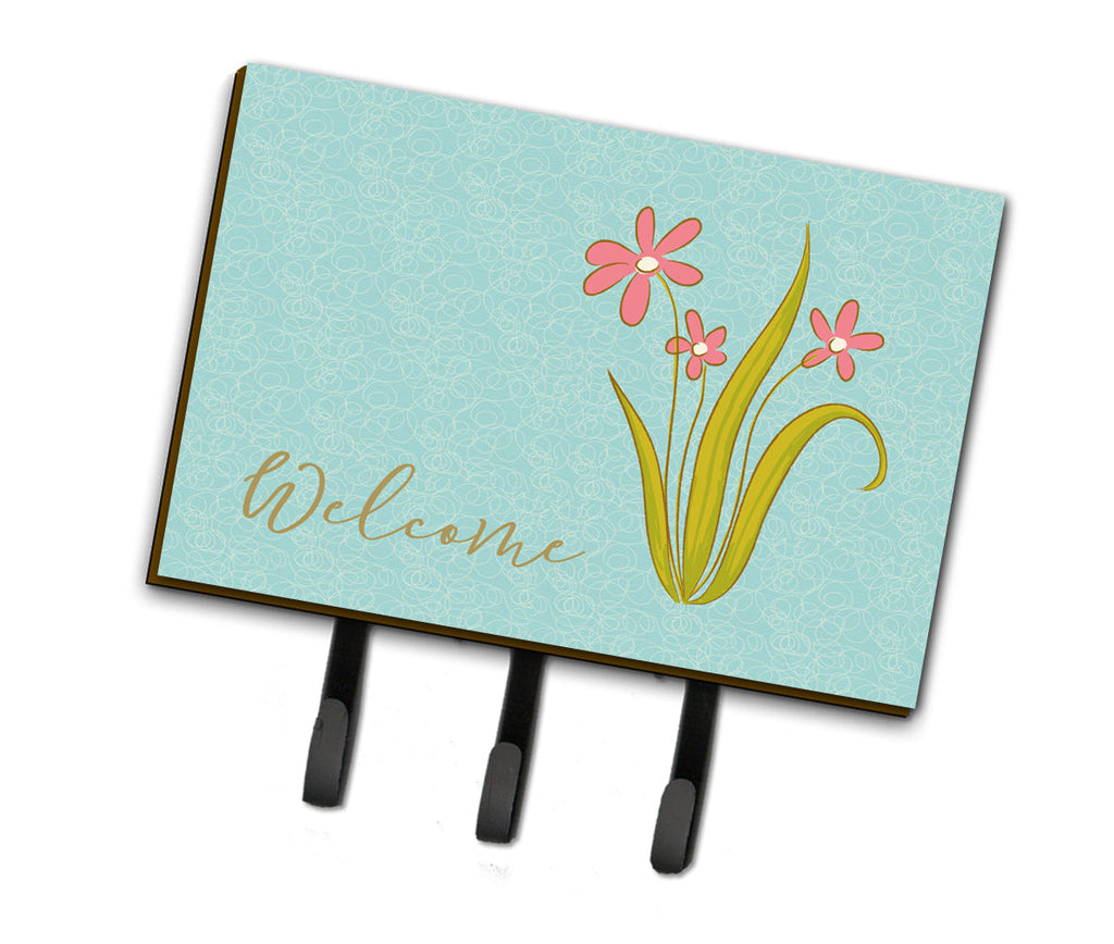 Flowers Welcome Leash or Key Holder Wall Hooks, Coat Rack Wall Mount, for Hanging Keys, Towels, Aprons, Leashes