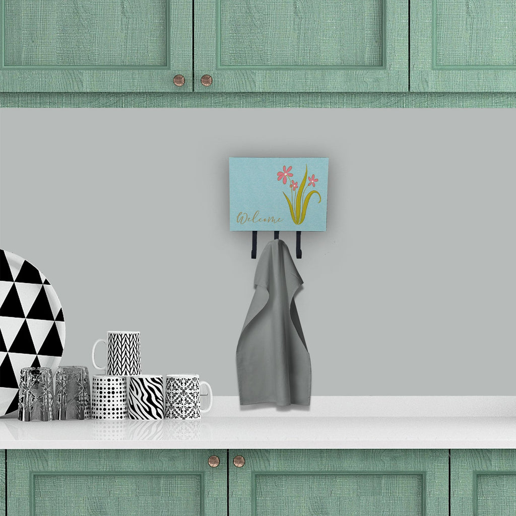 Flowers Welcome Leash or Key Holder Wall Hooks, Coat Rack Wall Mount, for Hanging Keys, Towels, Aprons, Leashes