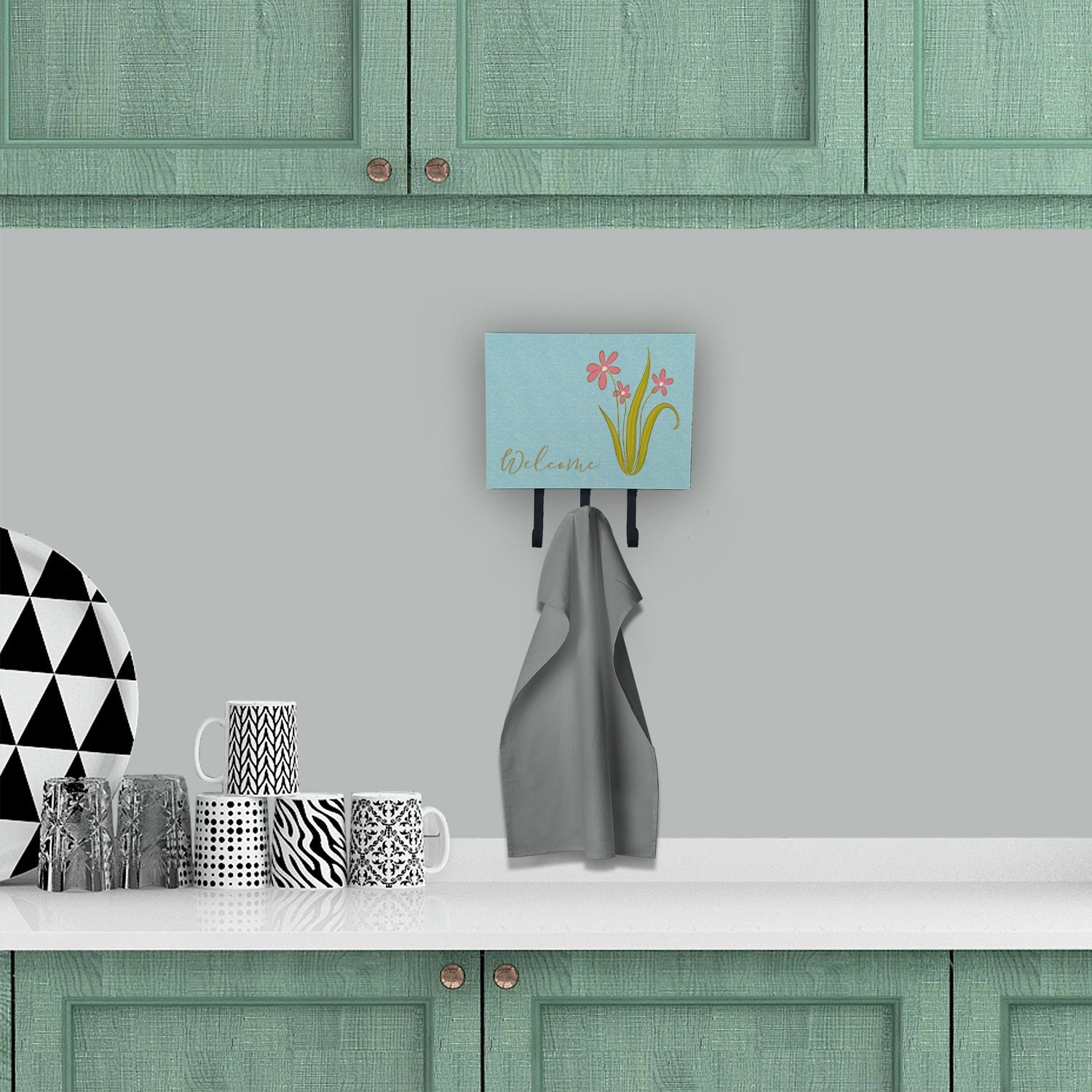 Flowers Welcome Leash or Key Holder Wall Hooks, Coat Rack Wall Mount, for Hanging Keys, Towels, Aprons, Leashes