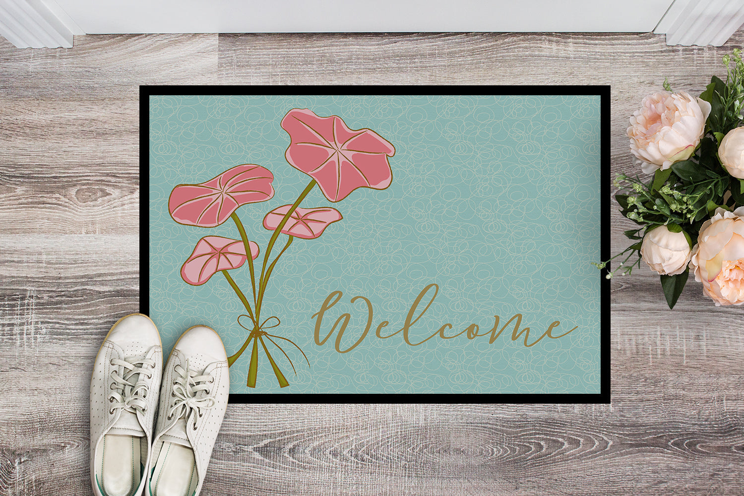 Bunch of Flowers Welcome Doormat Indoor Outdoor 24H X 36W Front Door Mat Rugs for Entryway, Non Slip Washable Low Pile,