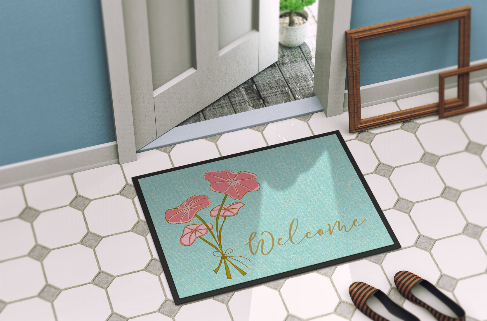 Bunch of Flowers Welcome Doormat Indoor Outdoor 18H X 27W Front Door Mat Rugs for Entryway, Non Slip Washable
