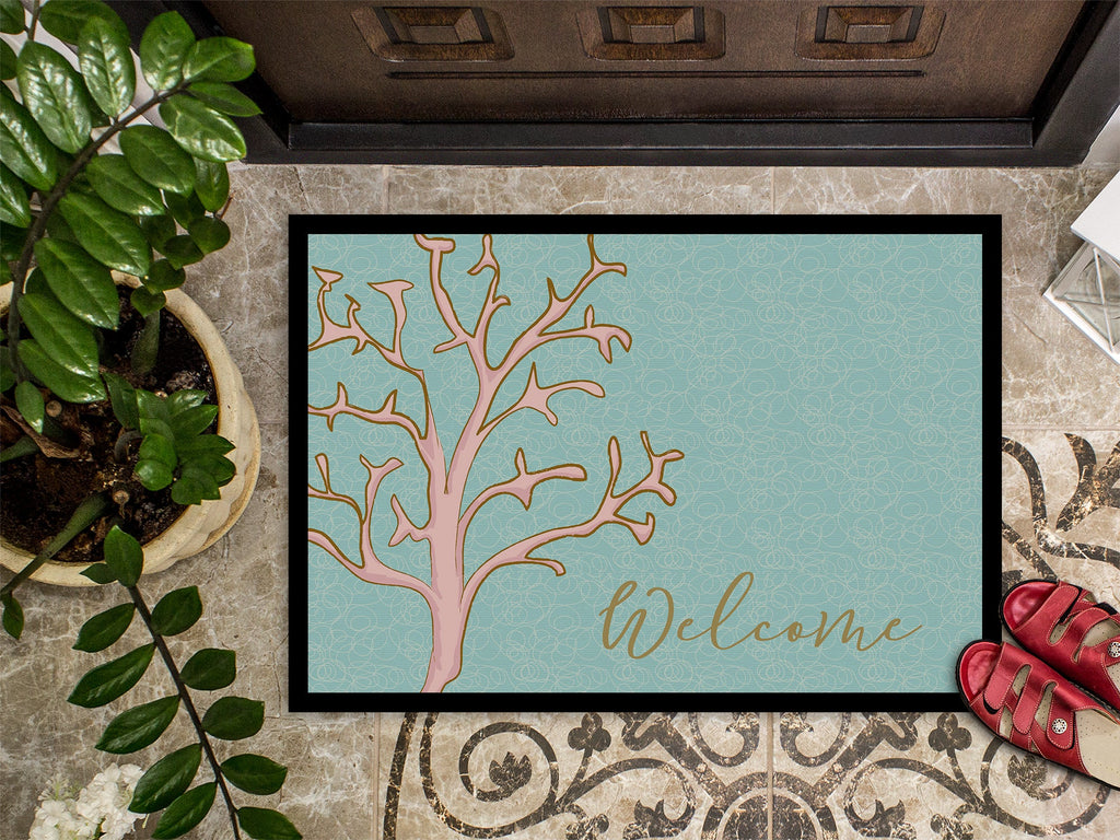 Coral Welcome Doormat Indoor Outdoor 18H X 27W Front Door Mat Rugs for Entryway, Non Slip Washable