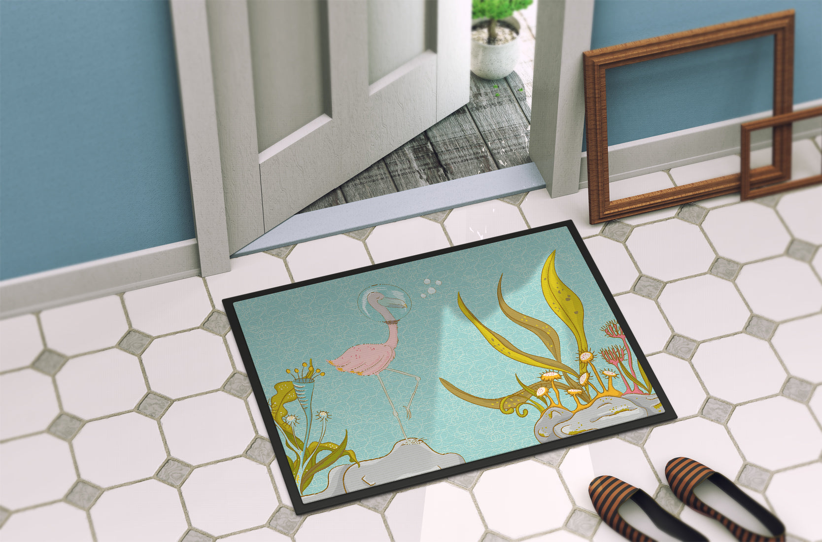 Flamingo Underwater #2 Doormat Indoor Outdoor 18H X 27W Front Door Mat Rugs for Entryway, Non Slip Washable