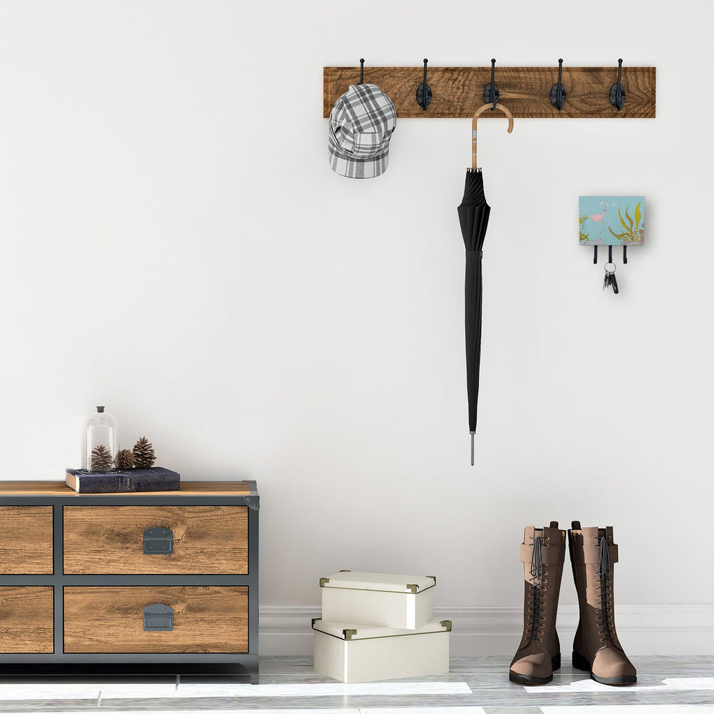 Flamingo Underwater #2 Leash or Key Holder Wall Hooks, Coat Rack Wall Mount, for Hanging Keys, Towels, Aprons, Leashes