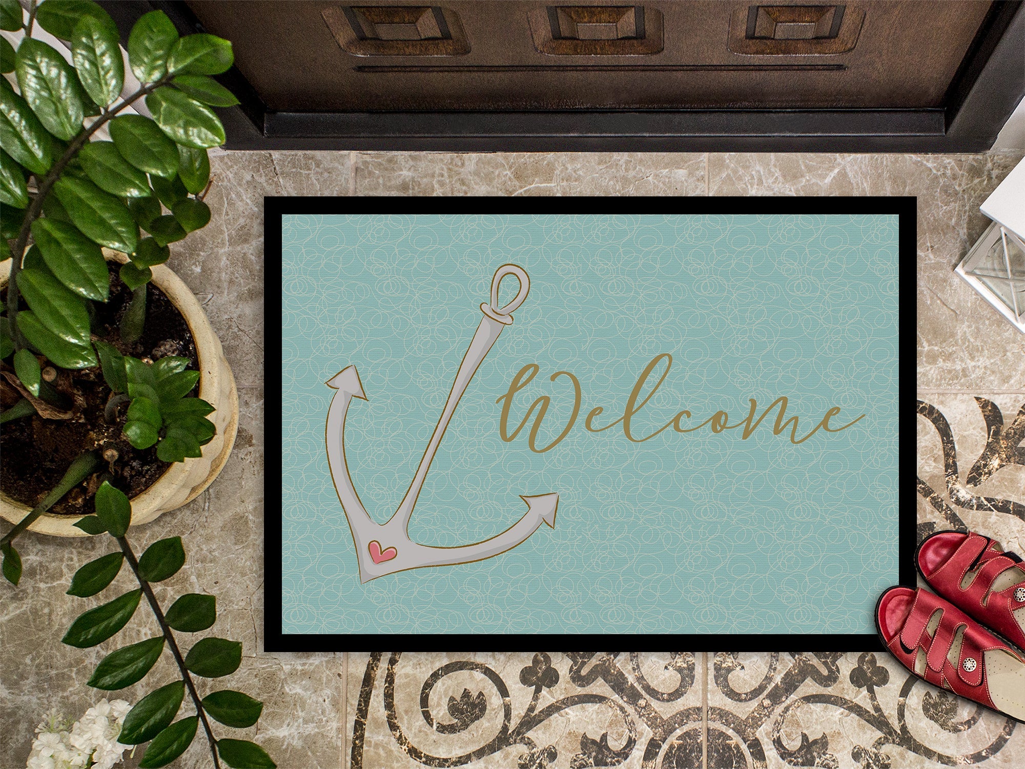 Anchor Welcome Doormat Indoor Outdoor 18H X 27W Front Door Mat Rugs for Entryway, Non Slip Washable